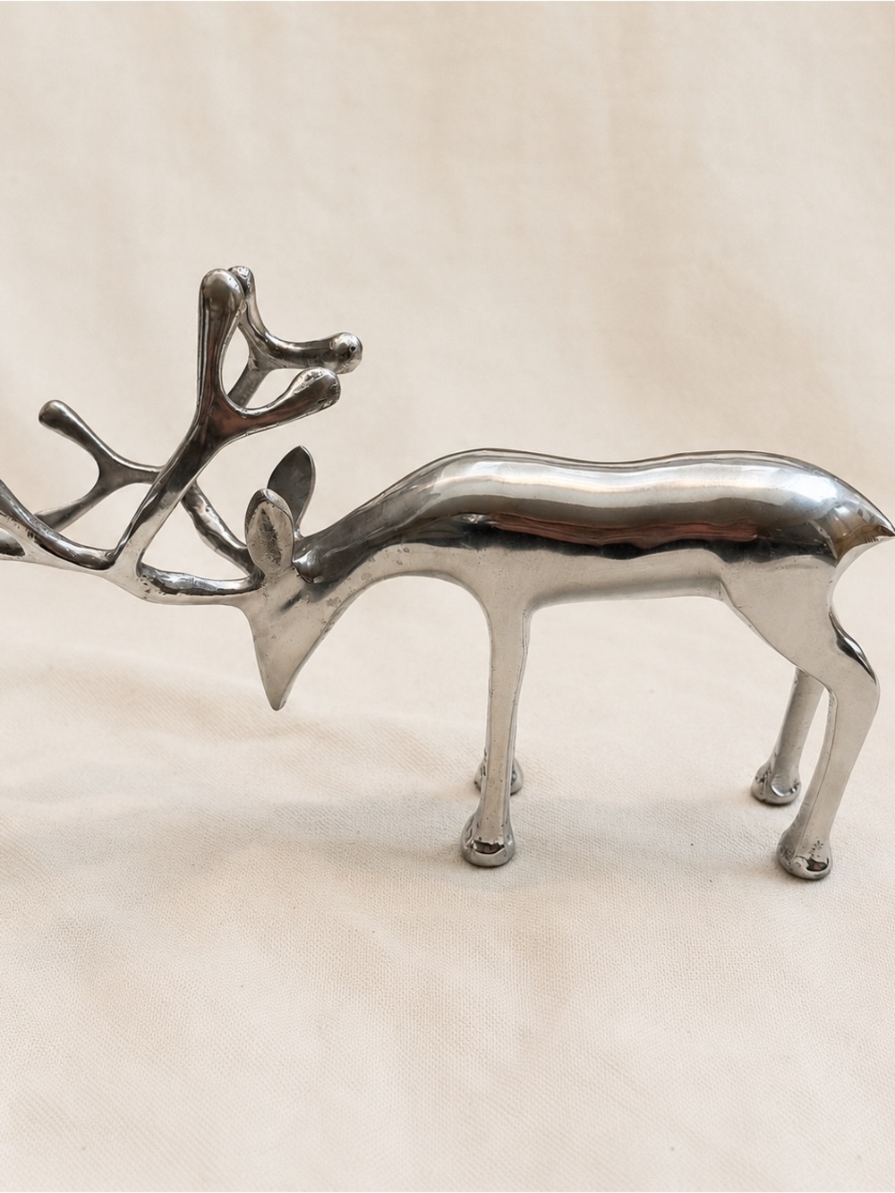 Pottery Barn Style Silver Metal Reindeer Sculpture